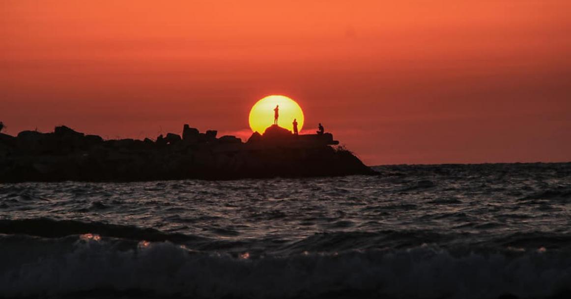 غروب مساء هذا اليوم من شاطئ بحر مدينة غزة