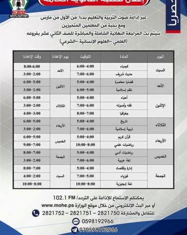 مواعيد برنامج دروس توجيهي عبر اذاعة التعليم