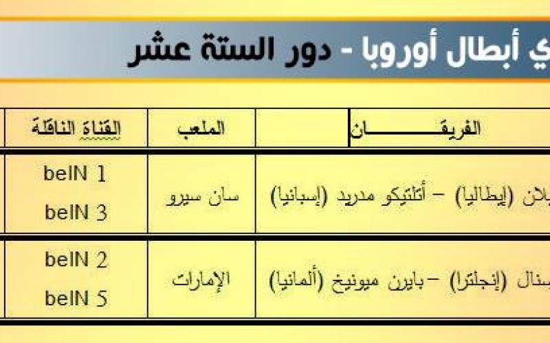 تعرّف على جدول مباريات اليوم والمعلقين