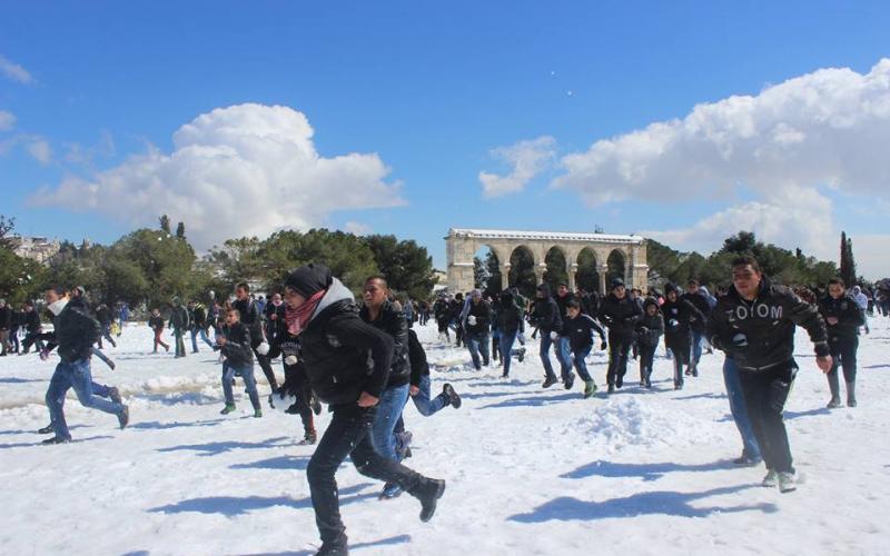 صور: المقدسيون يصلون ويلهون على الثلوج