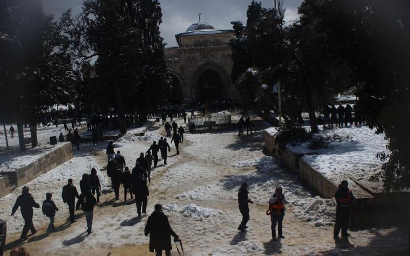 صور: المقدسيون يصلون ويلهون على الثلوج