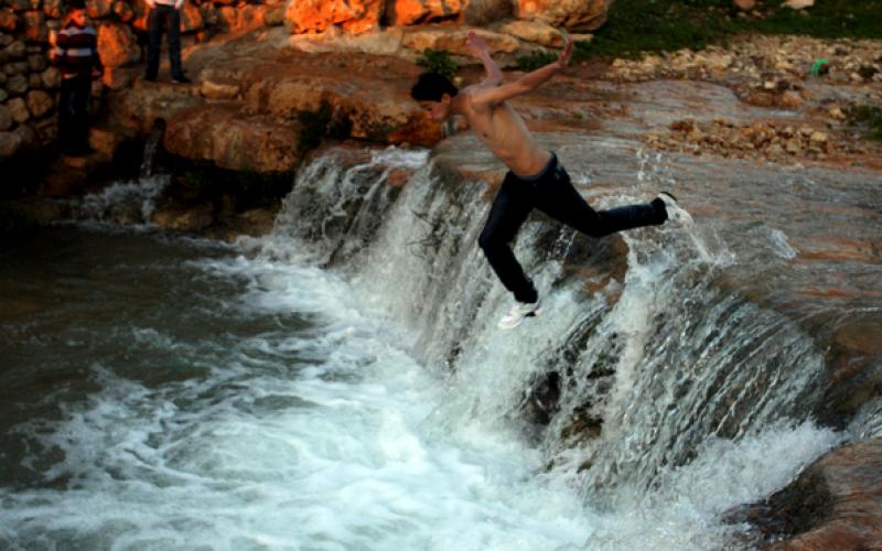 صور..أطفال يسبحون بـ "عين قينيا" قرب رام الله