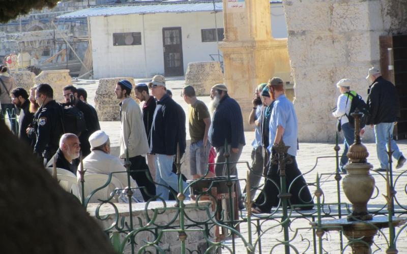 بالصور:"حاخام" ومتطرفون يدنسون الأقصى