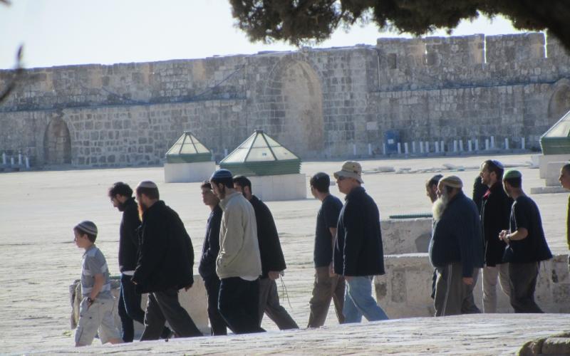 بالصور:"حاخام" ومتطرفون يدنسون الأقصى