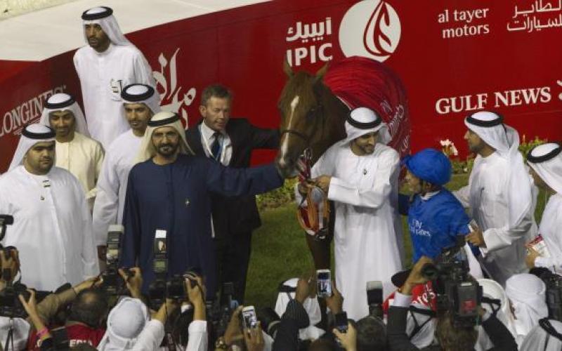 صور: حاكم دبي يحتفل بفوز أحد خيوله