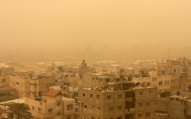 صور: غزة يكسوها الضباب والرمال
