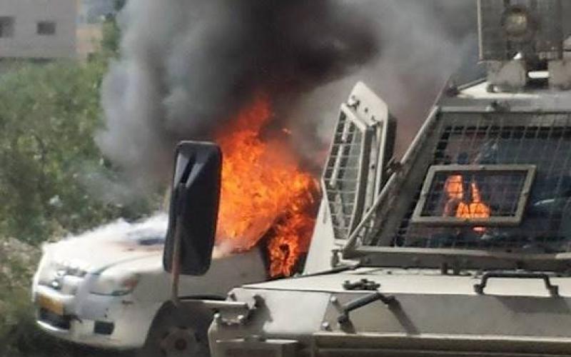 صور: إصابة مستوطن واحتراق مركبته بنابلس