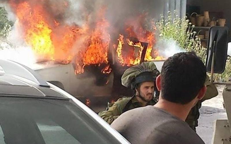 صور: إصابة مستوطن واحتراق مركبته بنابلس