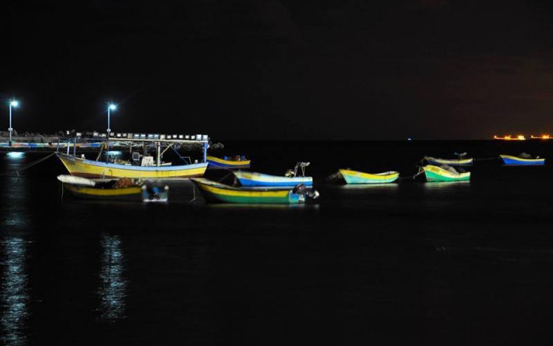 صور: مراكب الصيادين الغزيين ليلاً