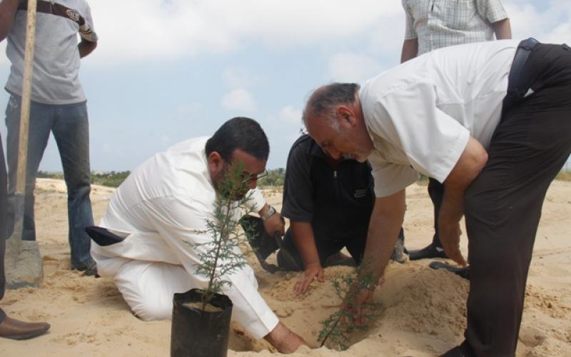 بالصور: حملة شعبية لتشجير محيط المجمع الطبي برفح‎