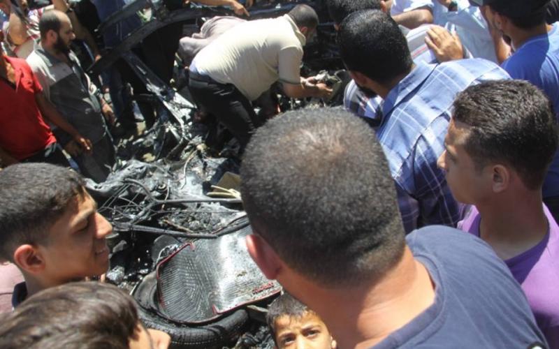 صور: استهداف الاحتلال لسيارة وسط غزة
