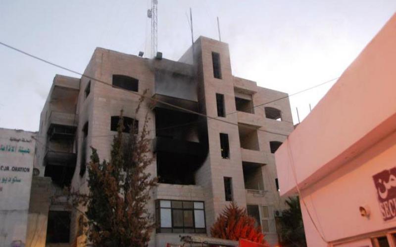 صور.. احتراق مبنى تلفزيون فلسطين في رام الله