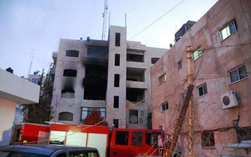 صور.. احتراق مبنى تلفزيون فلسطين في رام الله