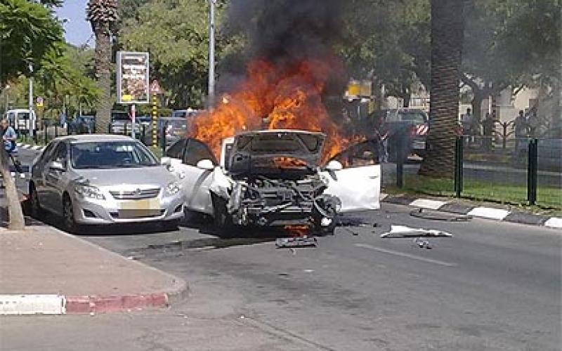 صور..انفجار سيارة وسط "كريات غات"