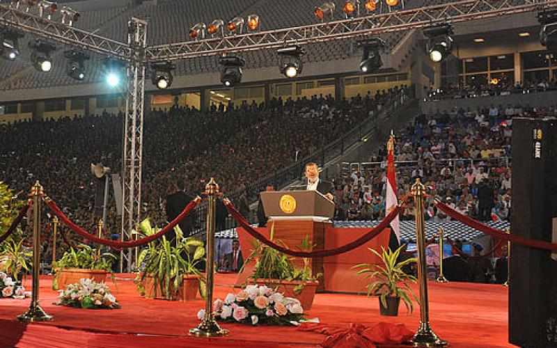 صور.. مرسي يلقي خطاب أكتوبر وسط الآلاف