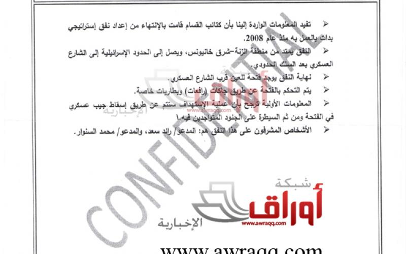 بالصور: وثائق بتورط السلطة بكشف أنفاق غزة