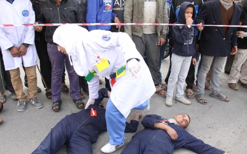 بالصور: مناورة للدفاع المدني بخانيونس