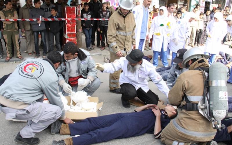 بالصور: مناورة للدفاع المدني بخانيونس