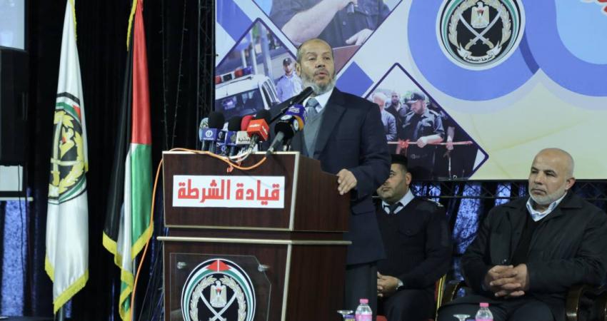 خليل الحية خلال كلمته في حفل إنجازات الشرطة لعام 2016 بغزة