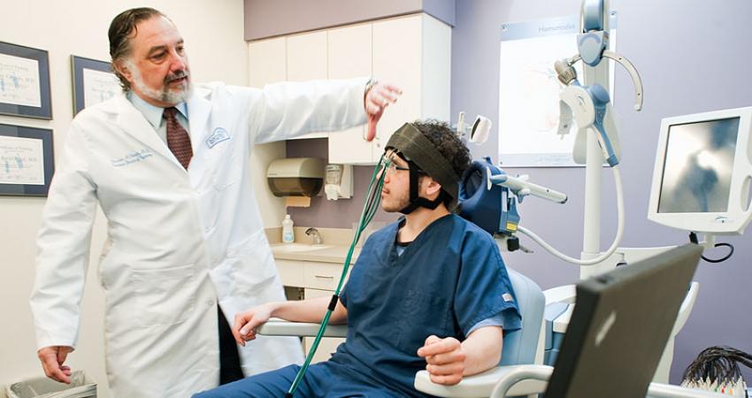 Transcranial-magnetic-stimulation-is-used-to-monitor-activity-in-the-prefrontal-lobe-of-the-brain