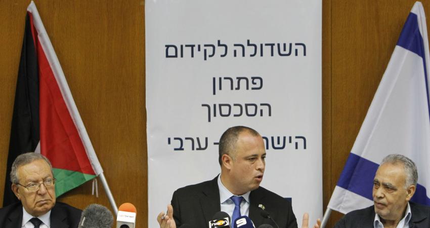 Palestinian-politician-Abdallah-Abdallah-Israeli-parliament-member-Hilik-Bar-and-palestinian-politician-Mohammad-Madani-seen-in-the-Israeli-parliament