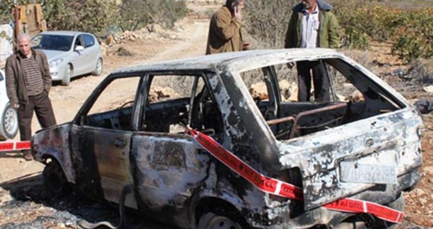 حرق مركبة فلسطينية على يد المستوطنين