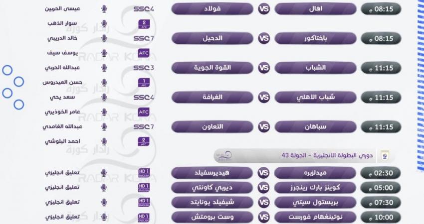 جدول أبرز مباريات الاثنين بالدوريات المختلفة وأبطال أسيا