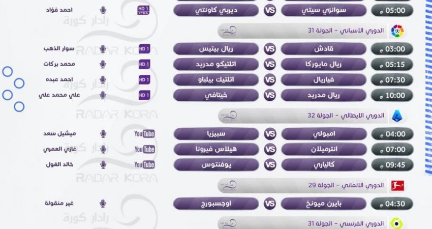 جدول أبرز مباريات السبت في أوروبا والدوري المصري